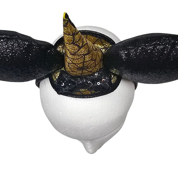 Disney Halloween Minnie Mouse Ears Headband Black Glitter Gold Witch Hat NWOT - Picture 3 of 6